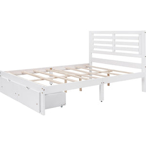 Homeroots White Wood Full Bed Frame  Manufactured Wood + Solid Wood 473958