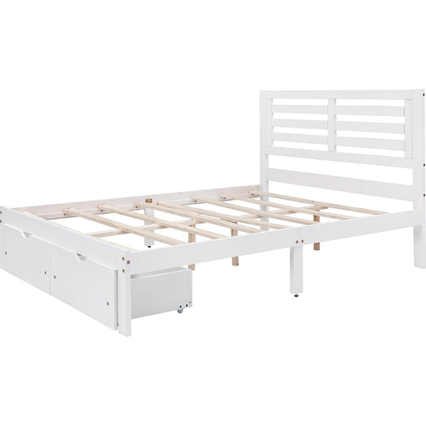 Homeroots White Wood Full Bed Frame  Manufactured Wood + Solid Wood 473958