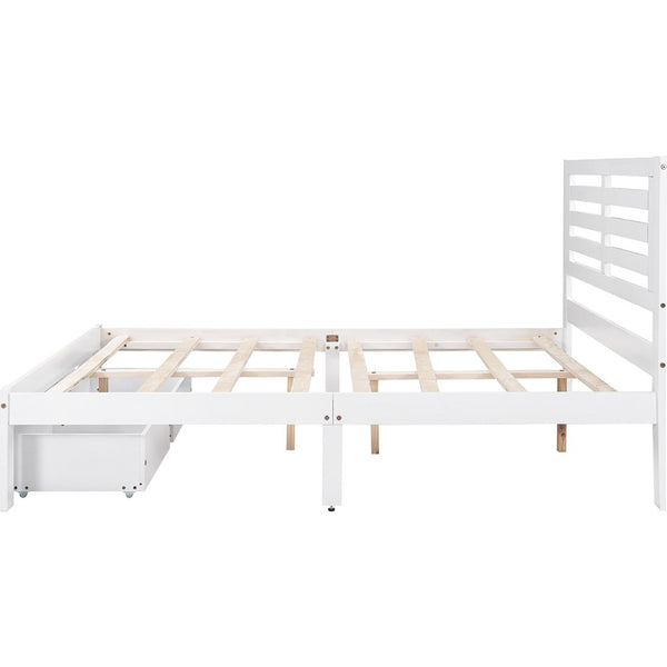 Homeroots White Wood Full Bed Frame  Manufactured Wood + Solid Wood 473958