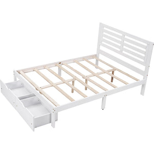Homeroots White Wood Full Bed Frame  Manufactured Wood + Solid Wood 473958
