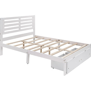 Homeroots White Wood Full Bed Frame  Manufactured Wood + Solid Wood 473958