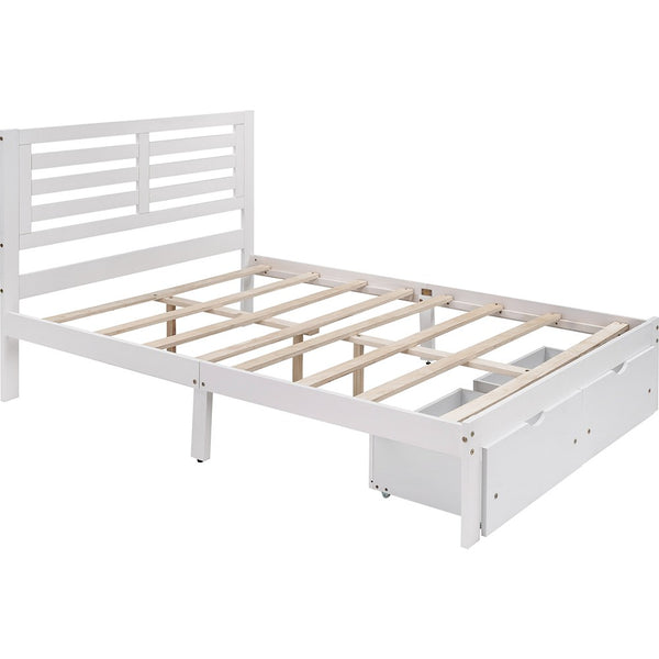 Homeroots White Wood Full Bed Frame  Manufactured Wood + Solid Wood 473958