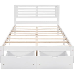 Homeroots White Wood Full Bed Frame  Manufactured Wood + Solid Wood 473958