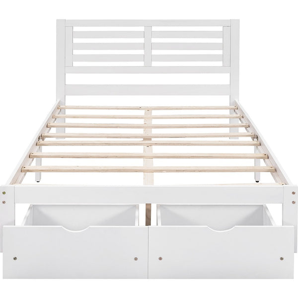 Homeroots White Wood Full Bed Frame  Manufactured Wood + Solid Wood 473958