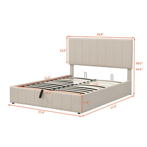Homeroots Beige Wood And Linen Blend Full Adjustable Bed Frame  Manufactured Wood + Solid Wood 473963