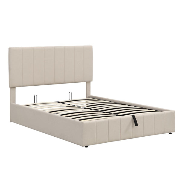 Homeroots Beige Wood And Linen Blend Full Adjustable Bed Frame  Manufactured Wood + Solid Wood 473963