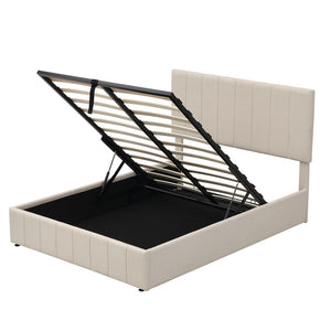 Homeroots Beige Wood And Linen Blend Full Adjustable Bed Frame  Manufactured Wood + Solid Wood 473963