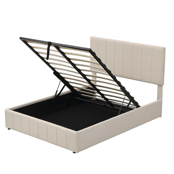 Homeroots Beige Wood And Linen Blend Full Adjustable Bed Frame  Manufactured Wood + Solid Wood 473963
