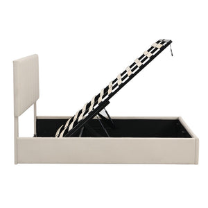 Homeroots Beige Wood And Linen Blend Full Adjustable Bed Frame  Manufactured Wood + Solid Wood 473963