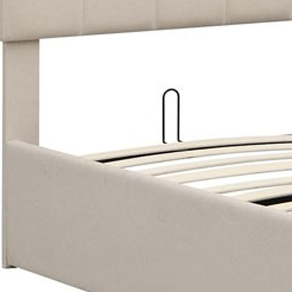 Homeroots Beige Wood And Linen Blend Full Adjustable Bed Frame  Manufactured Wood + Solid Wood 473963