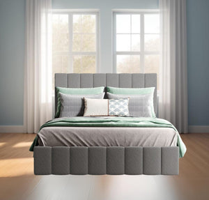 Homeroots Gray Wood And Linen Blend Full Adjustable Bed Frame  Manufactured Wood + Solid Wood 473964