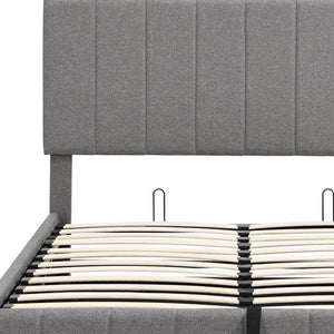 Homeroots Gray Wood And Linen Blend Full Adjustable Bed Frame  Manufactured Wood + Solid Wood 473964