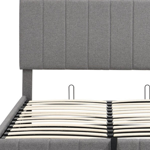 Homeroots Gray Wood And Linen Blend Full Adjustable Bed Frame  Manufactured Wood + Solid Wood 473964