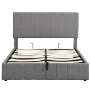 Homeroots Gray Wood And Linen Blend Full Adjustable Bed Frame  Manufactured Wood + Solid Wood 473964