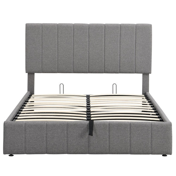 Homeroots Gray Wood And Linen Blend Full Adjustable Bed Frame  Manufactured Wood + Solid Wood 473964