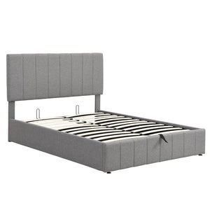 Homeroots Gray Wood And Linen Blend Full Adjustable Bed Frame  Manufactured Wood + Solid Wood 473964