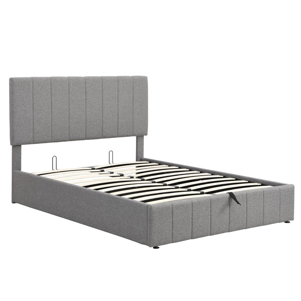 Homeroots Gray Wood And Linen Blend Full Adjustable Bed Frame  Manufactured Wood + Solid Wood 473964