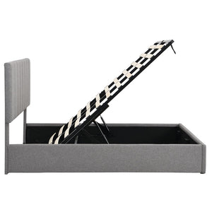 Homeroots Gray Wood And Linen Blend Full Adjustable Bed Frame  Manufactured Wood + Solid Wood 473964