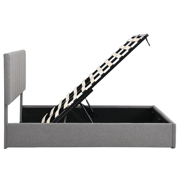 Homeroots Gray Wood And Linen Blend Full Adjustable Bed Frame  Manufactured Wood + Solid Wood 473964