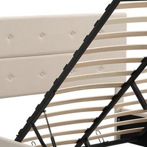 Homeroots Beige Iron And Tufted Linen Blend Full Adjustable Bed Frame  Iron 473967