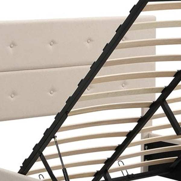 Homeroots Beige Iron And Tufted Linen Blend Full Adjustable Bed Frame  Iron 473967