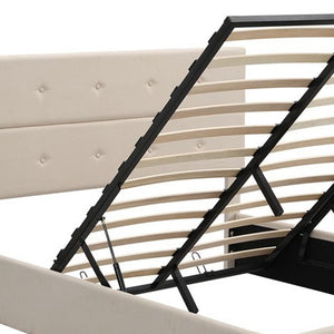 Homeroots Beige Iron And Tufted Linen Blend Full Adjustable Bed Frame  Iron 473967