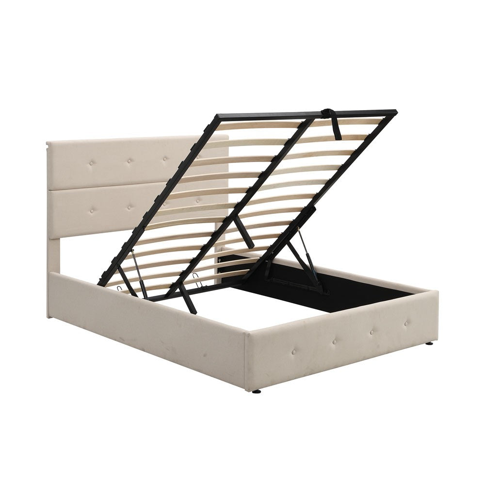 Homeroots Beige Iron And Tufted Linen Blend Full Adjustable Bed Frame  Iron 473967