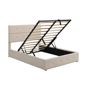 Homeroots Beige Iron And Tufted Linen Blend Full Adjustable Bed Frame  Iron 473967