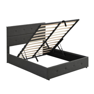 Homeroots Gray Iron And Tufted Linen Blend Full Adjustable Bed Frame  Iron 473968