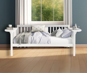 Homeroots White Wood Full Bed Frame  Manufactured Wood + Solid Wood 473973