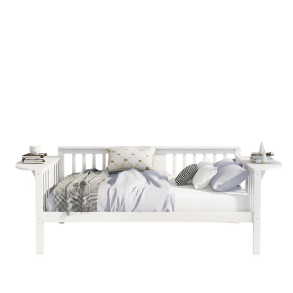 Homeroots White Wood Full Bed Frame  Manufactured Wood + Solid Wood 473973
