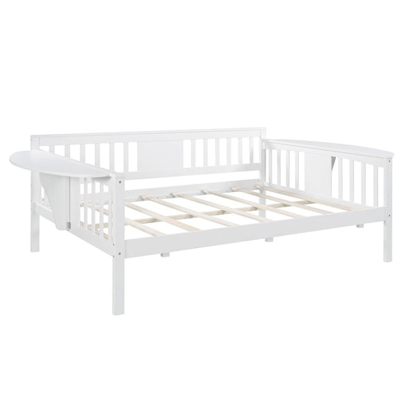 Homeroots White Wood Full Bed Frame  Manufactured Wood + Solid Wood 473973