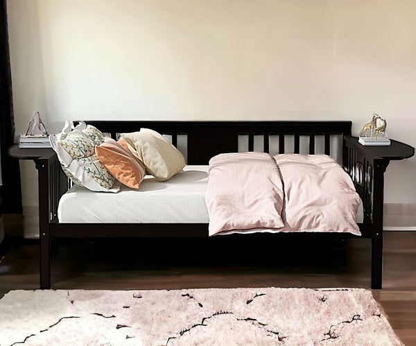 Homeroots Espresso Wood Full Bed Frame  Manufactured Wood + Solid Wood 473975