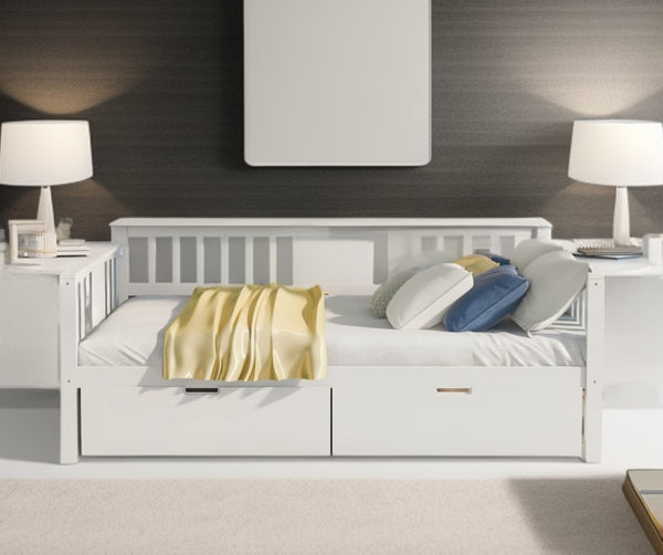 Homeroots White Wood Full Bed Frame  Manufactured Wood + Solid Wood 473976