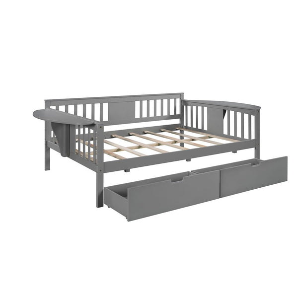 Homeroots Gray Wood Full Bed Frame  Manufactured Wood + Solid Wood 473977