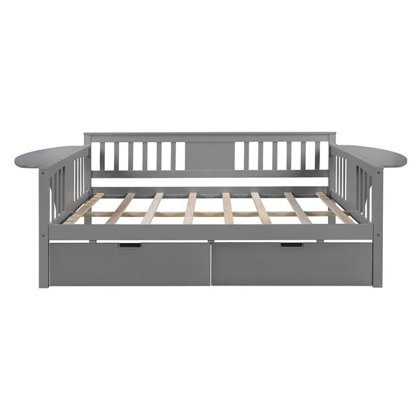 Homeroots Gray Wood Full Bed Frame  Manufactured Wood + Solid Wood 473977