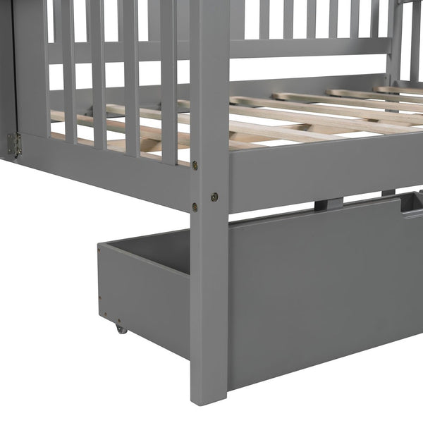 Homeroots Gray Wood Full Bed Frame  Manufactured Wood + Solid Wood 473977