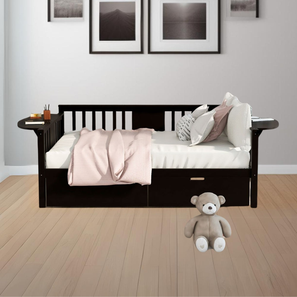 Homeroots Espresso Wood Full Bed Frame  Manufactured Wood + Solid Wood 473978