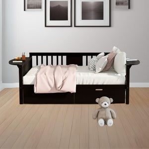 Homeroots Espresso Wood Full Bed Frame  Manufactured Wood + Solid Wood 473978