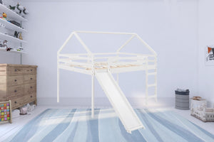 Homeroots White Solid Wood Loft Bed With Stairs And Slide - Space-saving Design For Kids' Fun And Comfort  Solid Wood 473986