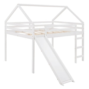 Homeroots White Solid Wood Loft Bed With Stairs And Slide - Space-saving Design For Kids' Fun And Comfort  Solid Wood 473986