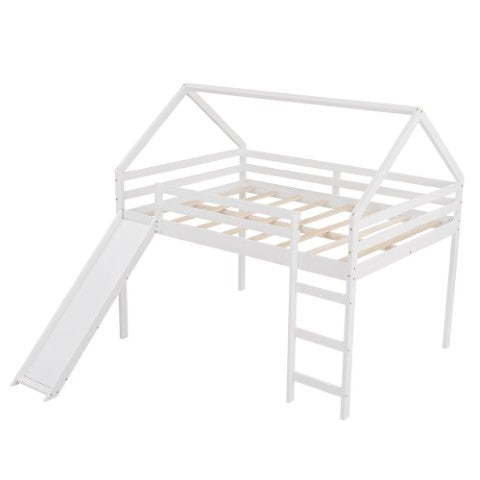 Homeroots White Solid Wood Loft Bed With Stairs And Slide - Space-saving Design For Kids' Fun And Comfort  Solid Wood 473986