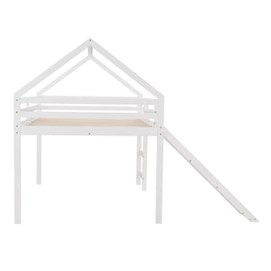 Homeroots White Solid Wood Loft Bed With Stairs And Slide - Space-saving Design For Kids' Fun And Comfort  Solid Wood 473986