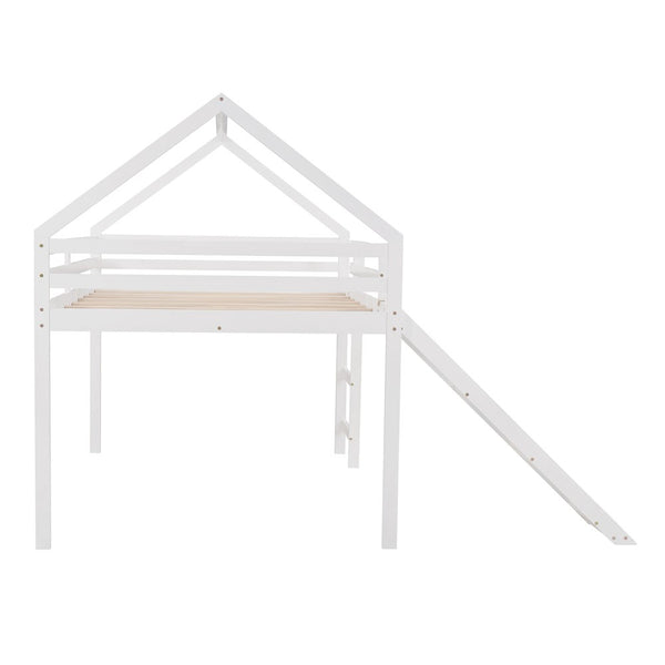 Homeroots White Solid Wood Loft Bed With Stairs And Slide - Space-saving Design For Kids' Fun And Comfort  Solid Wood 473986