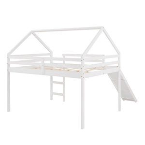 Homeroots White Solid Wood Loft Bed With Stairs And Slide - Space-saving Design For Kids' Fun And Comfort  Solid Wood 473986