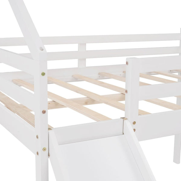 Homeroots White Solid Wood Loft Bed With Stairs And Slide - Space-saving Design For Kids' Fun And Comfort  Solid Wood 473986