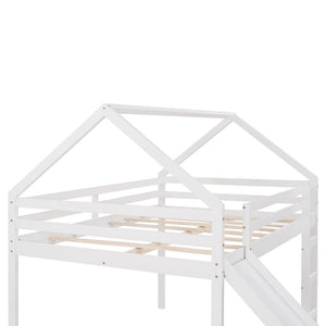 Homeroots White Solid Wood Loft Bed With Stairs And Slide - Space-saving Design For Kids' Fun And Comfort  Solid Wood 473986