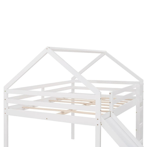 Homeroots White Solid Wood Loft Bed With Stairs And Slide - Space-saving Design For Kids' Fun And Comfort  Solid Wood 473986