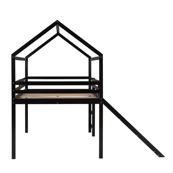 Homeroots Espresso Slat Solid Wood Loft Bed With Stairs & Slide - Stylish Space Saver For Kids' Rooms!  Solid Wood 473988