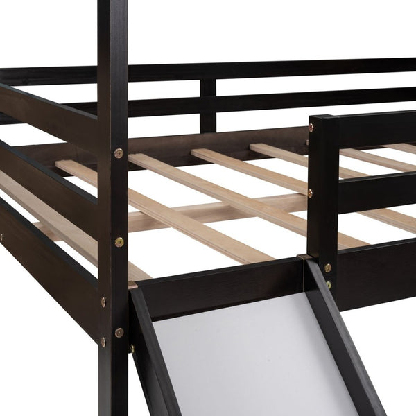 Homeroots Espresso Slat Solid Wood Loft Bed With Stairs & Slide - Stylish Space Saver For Kids' Rooms!  Solid Wood 473988